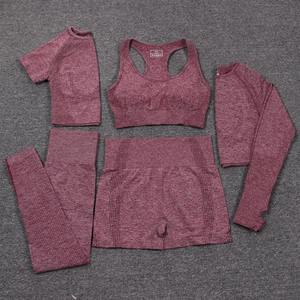 Conjunto de Top corto y mallas, ropa deportiva, conjunto deportivo, chándal para mujer, ropa de entrenamiento para gimnasio, Sujetador deportivo, pantalones cortos, mallas superiores de policía - Product Image 5