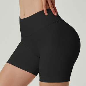 Women's Yoga Booty Shorts Black Color Seamless Regular Fit High <b>Waist</b> Eco-Friendly Quick Dry Breathable Spandex/Polyester - Product Image 4