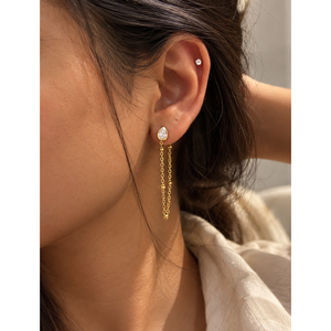 ต่างหูแบบติดหูทรงหยดน้ำชุบโรเดียมประดับเพชรซิร์คอนและมุก - Product Image 3