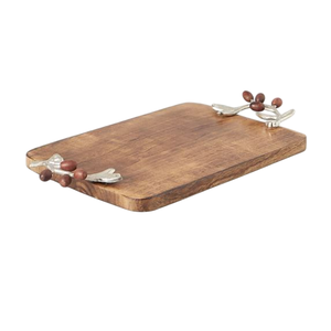 Bandeja para servir aperitivos y postres elegante de la mejor venta, patrón Floral personalizado, madera lisa con mango de Metal dorado para Catering - Product Image 2