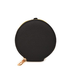 Monedero redondo de cuero con cremallera, monedero multifuncional para monedas y llaves para salidas y compras - Product Image 1