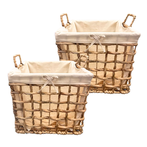 Vietnam tissé à la main rustique jonc de mer rotin bambou jacinthe d'eau panier de rangement avec poignées et doublure en coton décor à la maison - Product Image 1