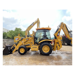 Retroexcavadora Caterpillar con cabina cerrada, barra de cucharón extensible y cucharón de cargador Ideal para servicios públicos, trabajos viales - Product Image 1