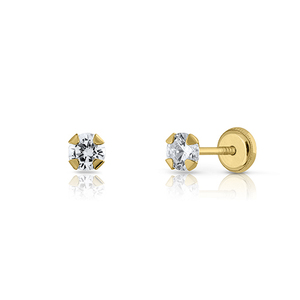 Boucles d'oreilles en or massif 9 carats avec zircon cubique (disponibles en 10 carats, 14 carats, 18 carats) pour femmes, enfants, clips d'oreilles, fermoir à vis, fabriquées en Espagne - Product Image 1