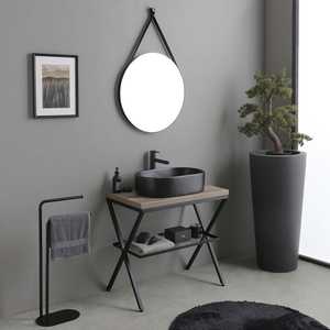 Madeira 80cm Free-Standing <b>Bathroom</b> <b>Cabinet</b> with Sink and Round Mirror <b>Bathroom</b> Sets - Product Image 2