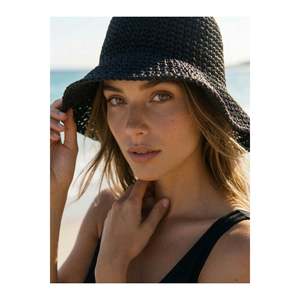 Black Imported Hand-Woven Straw <b>Hat</b> Hsr2083 - BLACK - Product Image 2