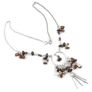 Collier perlé style bohème pour femme avec pendentif pompon grenat, chaîne en alliage plaqué argent, bijoux de fête - Product Image 2
