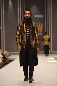 2024 New Designer Indo-Western Brocade Jacket with Plain Sherwani & <b>Pant</b> Beautiful Silk Wedding Suit Parties Weddings Plus Size - Product Image 2