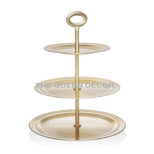 Soportes para pasteles de acero inoxidable de calidad perfecta con bandeja cuadrada de 2 niveles con mango de hoja de latón para decoración del banquete de boda - Product Image 5