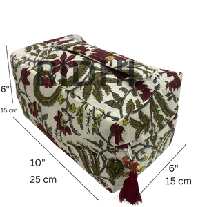 Trousse de Toilette Matelassée en Coton avec Fermeture Éclair, Grande Taille, Rouge Prune, Style Vintage, Réutilisable, pour Usage Quotidien - Product Image 2