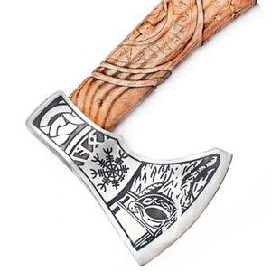 Cabeza de hacha de acero de alto carbono hecha a mano de alta calidad, hachas forjadas a mano, hermoso patrón con Funda de cuero - Product Image 3