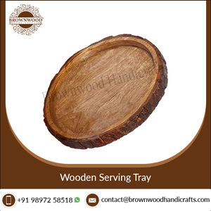 Offre Spéciale ensemble de plateaux de décoration au design personnalisé plateau de service en bois de haute qualité avec écorce de bois de manguier nourriture pour la maison 2 pièces ensemble de plateaux à café - Product Image 4