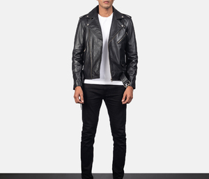 เสื้อเบลเซอร์หนังแกะแท้สำหรับผู้ชาย ซิปหน้าแบบนุ่ม สีดำ ปรับแต่งได้ คุณภาพสูงสำหรับฤดูหนาว กันลม พร้อมเข็มขัดรัดเอว - Product Image 5