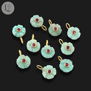 Pendentif en pierre précieuse sculptée en forme de fleur d'amazonite naturelle avec incrustation de zircon, fait à la main, en argent sterling 925, pendentifs fins, breloques pour bijoux - Product Image 2