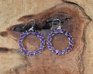 Boucles d'oreilles pendantes en argent sterling et or avec améthyste, design unique et élégant, faites à la main, bijoux pierre de naissance de février, cadeau de fête pour femme - Product Image 2