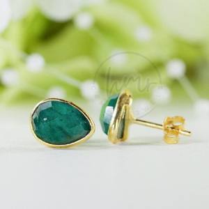 ต่างหู2025ใหม่ล่าสุดสไตล์อินเทรนด์925เงินสเตอร์ลิง18kt ชุบทองเครื่องประดับต่างหูพลอยมรกตย้อมสีสวย - Product Image 3