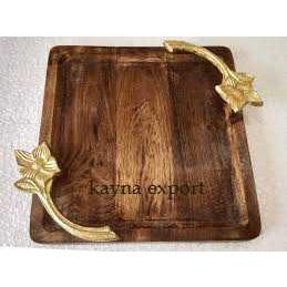 Bois de manguier artisanal en bois naturel fini avec poignée en métal doré - Product Image 2