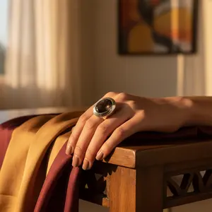 Bague en argent 925 avec quartz fumé pour femmes, style bohème fait à la main, bijoux de déclaration plaqués rhodium avec incrustation de topaze, certifiée GRS - Product Image 2