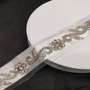 Handmade Crystal Stone Embellished Diamond Lace <b>Trim</b> Net Lace Border for Saree Lehenga Dupatta & Dress Craft Decoration - Product Image 2