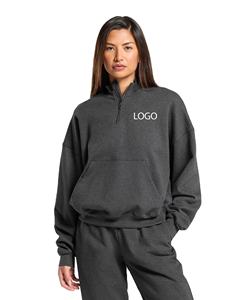 Quarter Zip sudadera toalla francés Terry 100% algodón suave de gran tamaño pulóver con logotipo personalizado Streetwear Top para mujer - Product Image 1