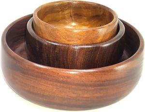 Grand bol à fruits en bois d'acacia rustique et écologique pour la présentation sur table et le service de collations Ustensiles de cuisine décoratifs pour la salle à manger - Product Image 1