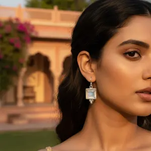 "925 Silver Square Moonstone Drop Earrings for Women-Fashion Gift" - Product Image 2