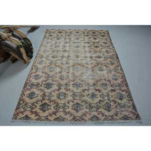 4.7x7.2 ft Rug, Vintage Rug, Turkish <b>Brown</b> <b>Wool</b> Solid Rug - Product Image 1