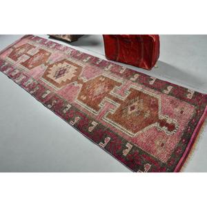 3.1x10.7 ft Rug, Vintage Turkish Rug, <b>Red</b> Herki <b>Wool</b> Rug - Product Image 4