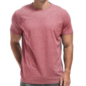 Men's Slim Fit 100% Cotton T-Shirt <b>Red</b> Melange Short Sleeve O-Neck Casual Jersey Knitted Breathable Solid Color Blank Front Logo - Product Image 1