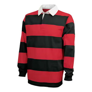 Maillot de Rugby traditionnel à rayures cousues sur la première rangée de 4 pouces Polo de sport de rugby classique à manches longues pour hommes en coton lourd - Product Image 2