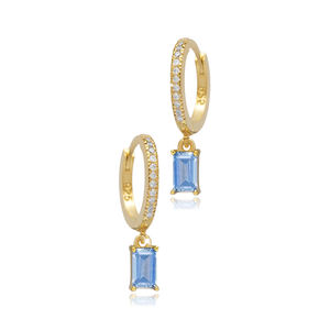 Aguamarina CZ Rectángulo Baguette Diseño Plata Pendientes colgantes Joyería fina Joyería artesanal turca - Product Image 4