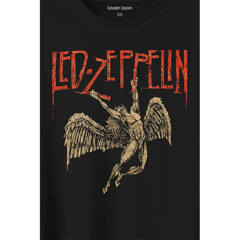 Led Zeppelin Falling Angel Rock高品質カスタムグラフィックプリントメンズTシャツ綿100% 卸売