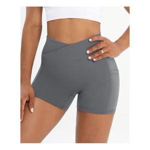 Short de yoga solide de haute qualité pour femme avec poche latérale taille haute pour matériau séchage rapide et conception sans couture - Product Image 3