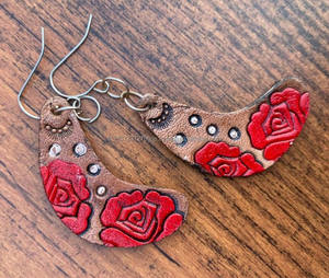 New Arrival Western Style Hand Tooled Carving <b>Leather</b> Earrings Women Cute Trendy Teardrop <b>Leather</b> Flower Earring Western <b>Jewelry</b> - Product Image 2