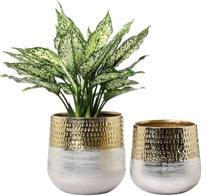 Jardinière en métal pot plantes jardinage enduit de poudre longue durée grand ensemble de 2 jardinière de patio en métal de forme ronde en relief - Product Image 6