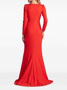 Vestido de noche de gasa transpirable antiestático con cuello en V de longitud completa elegante silueta de una línea vestido de fiesta de manga larga - Product Image 6