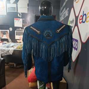 Best Looking OEM <b>Men's</b> Winter Casual Fringe <b>Suede</b> Leather <b>Jacket</b> High Quality Genuine Western Style Stand Collar Cowboy Style - Product Image 5