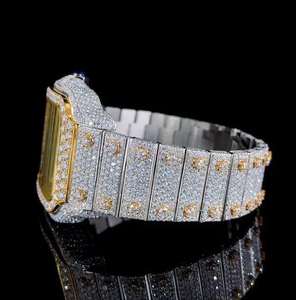 Reloj deportivo de acero inoxidable automático de lujo personalizado Moissanite Diamond Square Arabic Numeral Design Square Quartz - Product Image 3