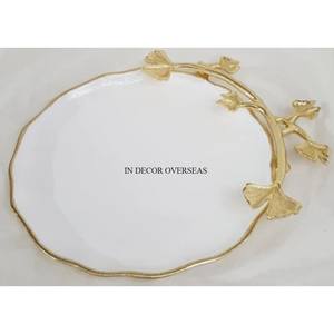 Manijas de diseñador de hojas de Gingko chapadas en oro de alta calidad para servir de Metal resistente recubierto de polvo de Color blanco y cuenco decorativo - Product Image 1