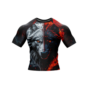 T-shirt de sport ajusté à manches courtes pour homme, imprimé loup, séchage rapide, pour entraînement MMA BJJ, en polyester et élasthanne - Product Image 6