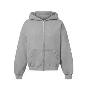 เสื้อมีฮู้ดซิปวินเทจของผู้ชายผ้าฟลีซโอเวอร์ไซส์ผ้าฝ้าย100% โลโก้ออกแบบได้ตามต้องการเป็นมิตรต่อสิ่งแวดล้อมระบายอากาศกันลม - Product Image 1