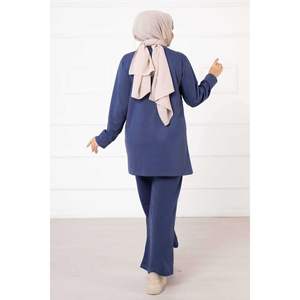 Ensemble 2 pièces décontracté pour femme Poche indigo détaillée Evased Top Hooded Collar Woven Autumn XS Size Solid Pattern Logo Decoration - Product Image 3