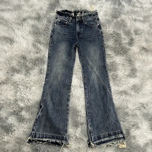 Kadın yüksek kalite nefes hızlı kuru Flayed Hem kot pantolon orta bel ile Rhinestone & yama süslemeleri iç<span class=keywords><strong>in</strong></span> kaba çalışma - Product Image 1