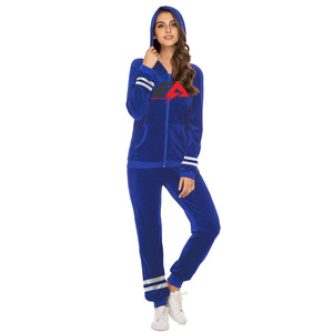 Vêtements de sport pour femmes avec logo personnalisé Ensemble de jogging bleu Nouveau design Pantalon de survêtement long et sweat à capuche décontracté pour l'hiver Logo personnalisable - Product Image 1