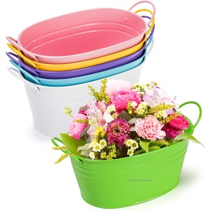 Popular Galvanized White Fresh Flower Planter With Side Handle Oval Shape for Home Garden <b>Patio</b> Decorative Planters - Product Image 5
