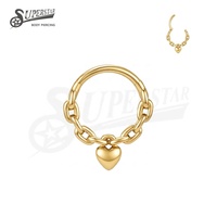 SUPERSTAR Anneau septum nez titane G23 charnière click, zircone ronde cœur fleur bijou piercing corps