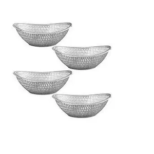 Set of Four Decorative Metal Bread Basket Shiny Polished Storing Bread and Fruits Tabletop Kitchenware Usage