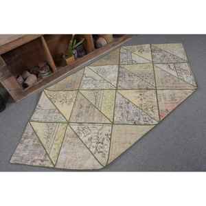 Tapis Vintage Turc Beige Vert Laine avec Motif Abstrait 3.8x7.8ft Rectangle pour Entrée Couloir Tabriz Style Latex Support - Product Image 5