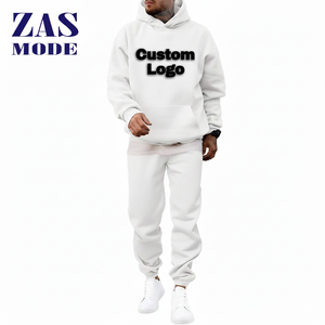 Nouvel ensemble deux pièces grande taille écologique coupe-vent avec capuche et cordon de serrage, pantalon et sweat-shirt à carreaux ou couleur unie, 100 % coton, vêtements de sport - Product Image 1