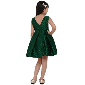 Shoryam Fashion Modern Green Girls Party Dress | Sleeveless Polka Dot Frock with <b>Flared</b> <b>Skirt</b> Kids Casual Party Wear - Product Image 2